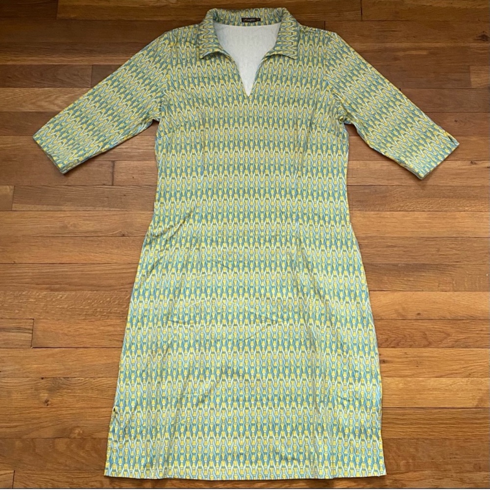 [J. McLaughlin] Catalina Cloth Horsebit Equestrian Print Dress Yellow Blue